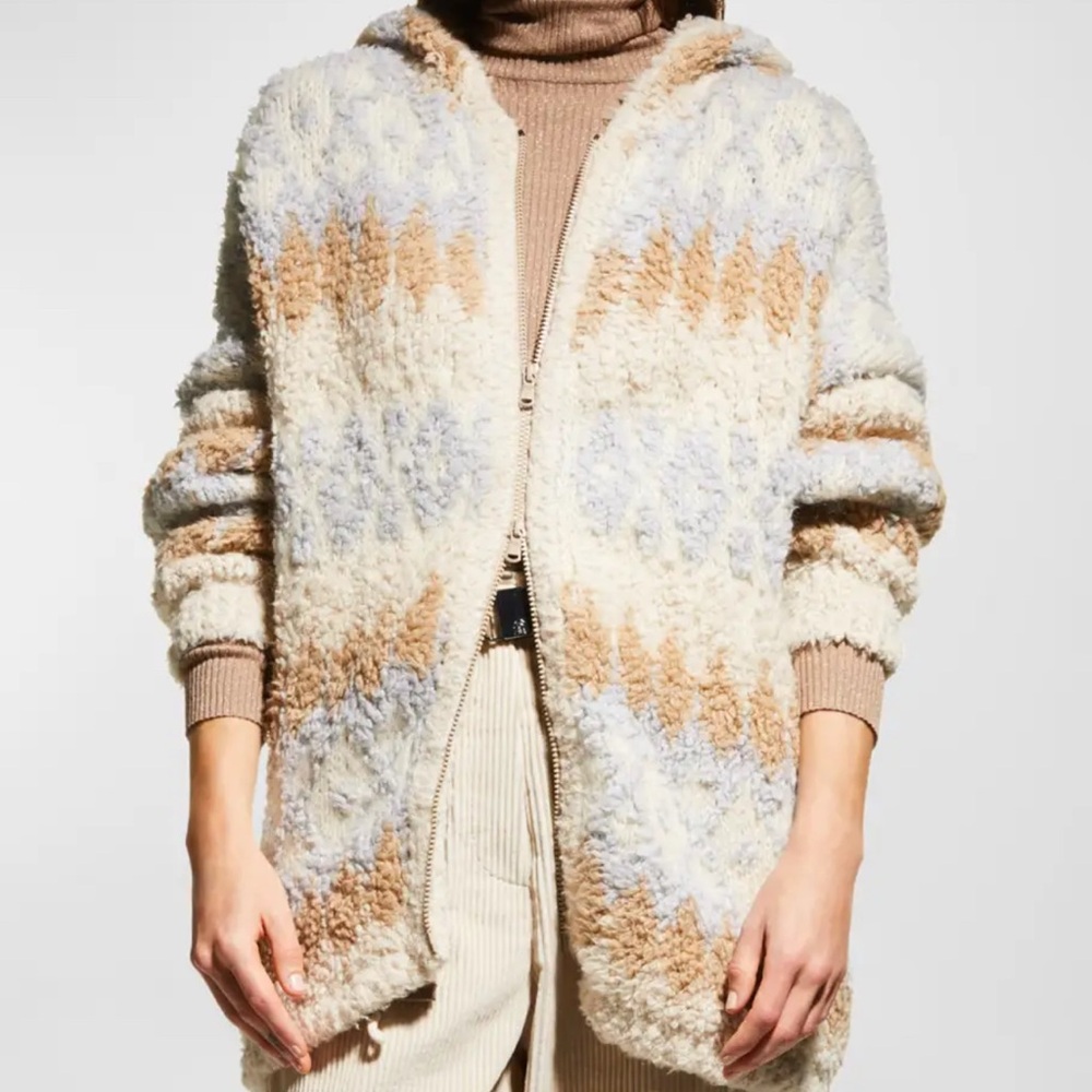 ✨Brunello Cucinelli Size XL Cream and Tan Patterned Cardigan👑 100% authentic